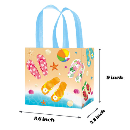 C L cooper life 12pcs Beach Flip-Flop Gift Treat Bags with Handles Summer Party Grocery Shopping Bags Flip-flop Beach Ball Theme Non-Woven Bag for Hello Summer Birthday Party Supplies