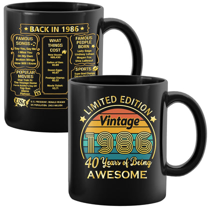 QUPT 40th Birthday Gifts for Women Men, 40th Birthday Gifts for Him, 1986 Birthday Gifts for Women Men, 40 Years Old Gifts, 1986 Birthday Gifts for Her Him, 40th Birthday Presents Coffee Mug