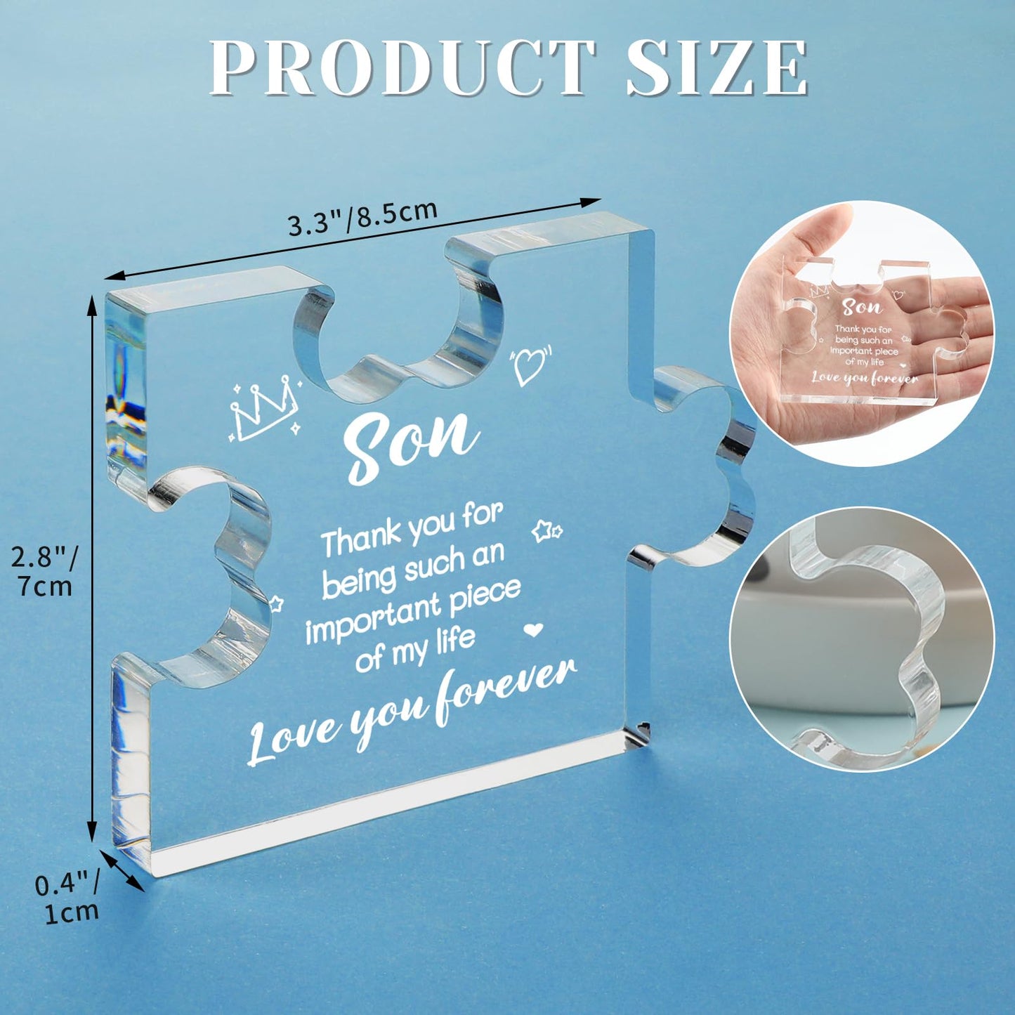 Funnli Gifts for Son from Mom, Fathers Day Graduation Christmas Valentines Day Wedding Easter Gifts for Son Acrylic Puzzle Plaque, Birthday Gifts for Son 3.35 x 2.76 Inch Desk Decorations