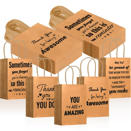 Addblu 30 Pack Employee Appreciation Thank You Gift Bags Bulk with Handles, 8 x 5.9 x 3 Inches for Coworker Staff, Team Gifts, Pastor Day , Customer Service, Teachers , Volunteer, Vet Tech , Nursing , Easter, Holidays(Kraft Paper, 30 Pcs)
