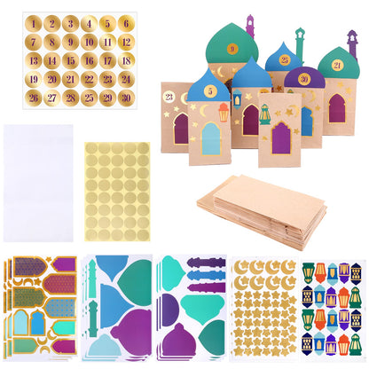 KESOTE 30CT Eid Mubarak Gift Bags Treat Bags with Moon & Star Stickers, Ramadan Countdown Advent Calendar DIY Brown Paper Bags
