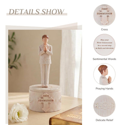 Storieme First Communion Gifts for Boys: 1st Holy Communion Decorations Keepsake Box with Rosary Cross Bracelet - Christian Religious Catholic Present for Baptism Confirmation