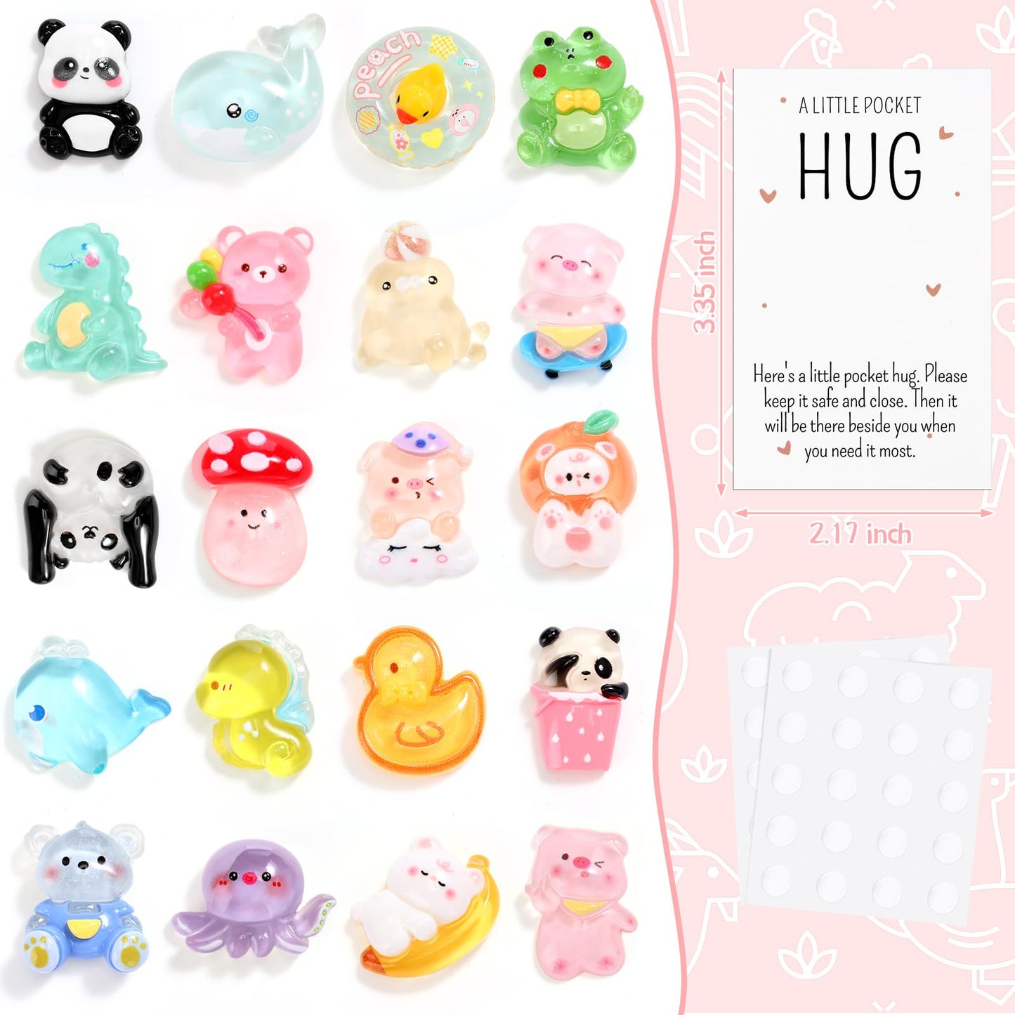 Wonderjune 20 Sets Pocket Hug Bulk Gift Mini Resin Animal Small End of Year Gifts for Student Teacher CNA Thank You Gift Inspirational Emotional Pocket Hug Card for Coworker Employee Friend (Stylish)