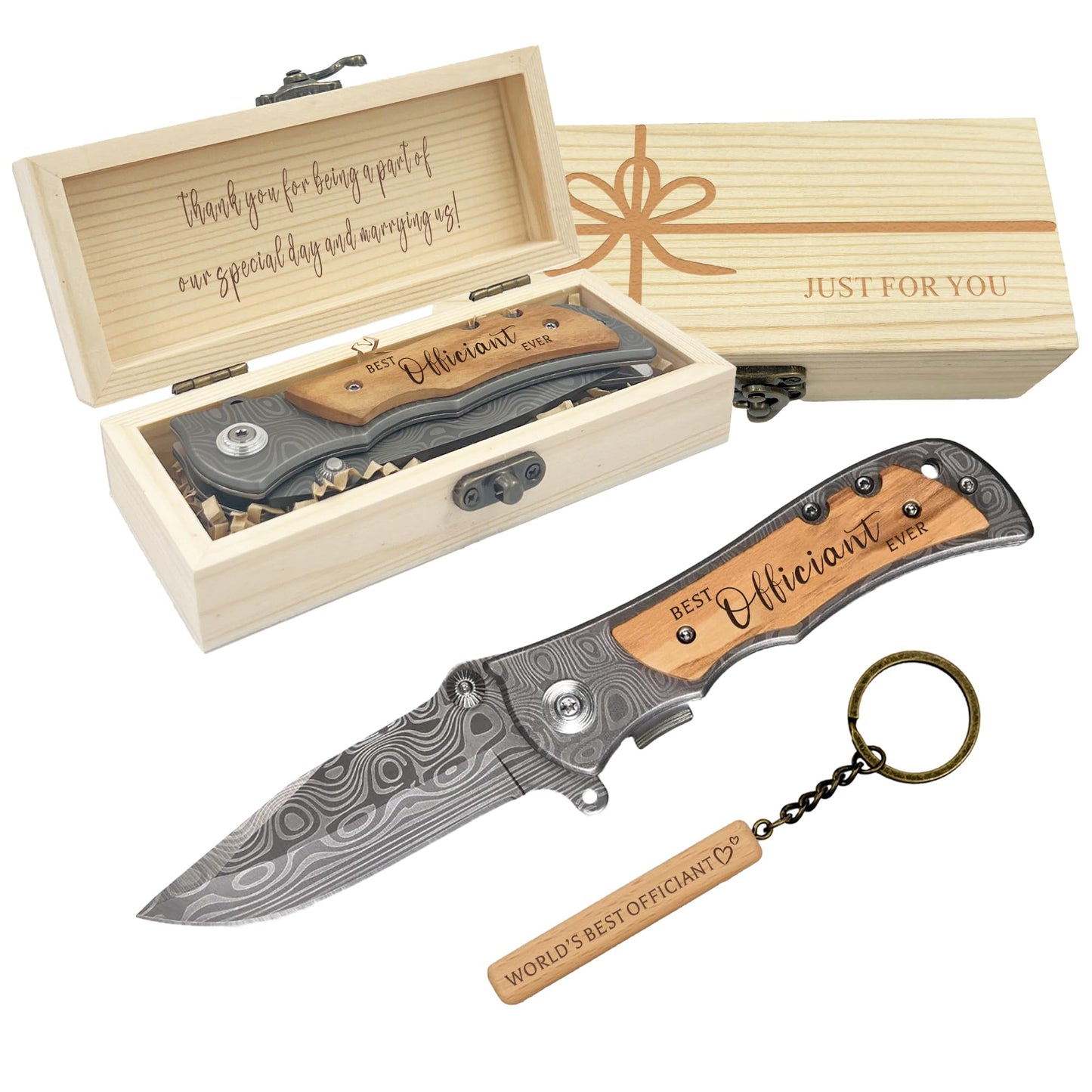 Wedding Officiant Engraved Pocket Knife Gifts for Men,Best Officiants Ever Gift from Couple, Thank You Gift Appreciation Gifts for Wedding Officiant, Pastor Gifts, Wooden Folding Knife with Wood Box