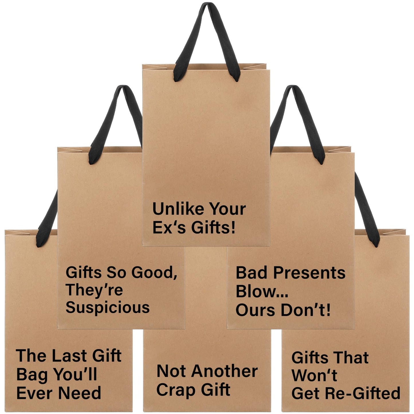 SilTriangle 6 Pcs Classic Funny Gift Bags, Reusable Novelty Gift Bags with Snarky Sayings, 11 x 8 x 4 Inch Funny Wrapping for Men Women Adults Graduation Birthdays Wedding Summer Party Favor