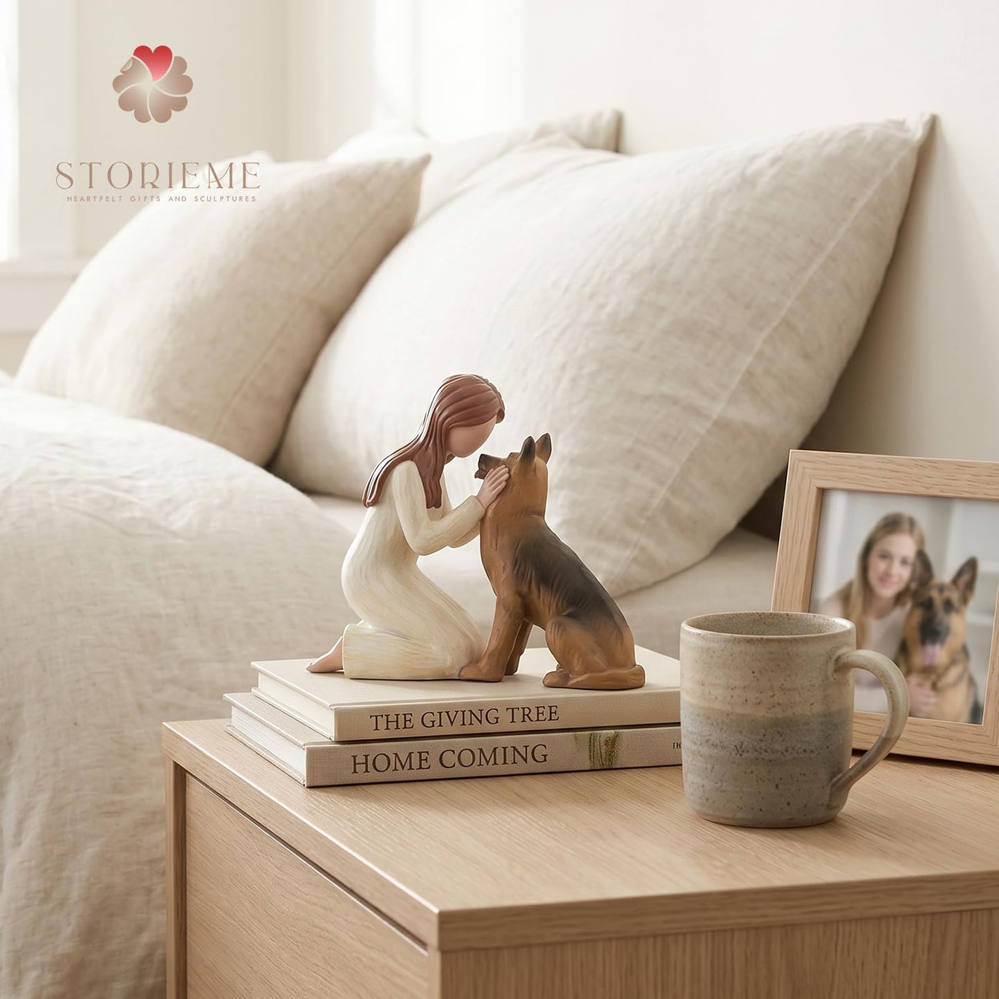 Storieme German Shepherd Gifts for Women: Pet Loss Sympathy Bereavement Remembrance Memorial Gift Angel of Friendship Black Dog Figurines for Dogs Lovers (5.4" x 4.3")