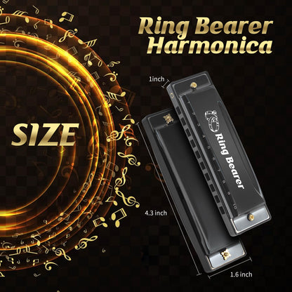 Ring Bearer Gifts Harmonica Ring Custom Engraved Black Harmonica C Key 10 Hole For Wedding Gifts Kids