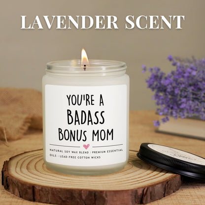Bonus Mom Gifts from Daughter Son, Mothers Day Gifts for Stepmother, Badass Jar Candle Gift for Stepmom, Birthday Thanksgiving Day Christmas Gift for Stepmom, Adopted Moms, Second Moms