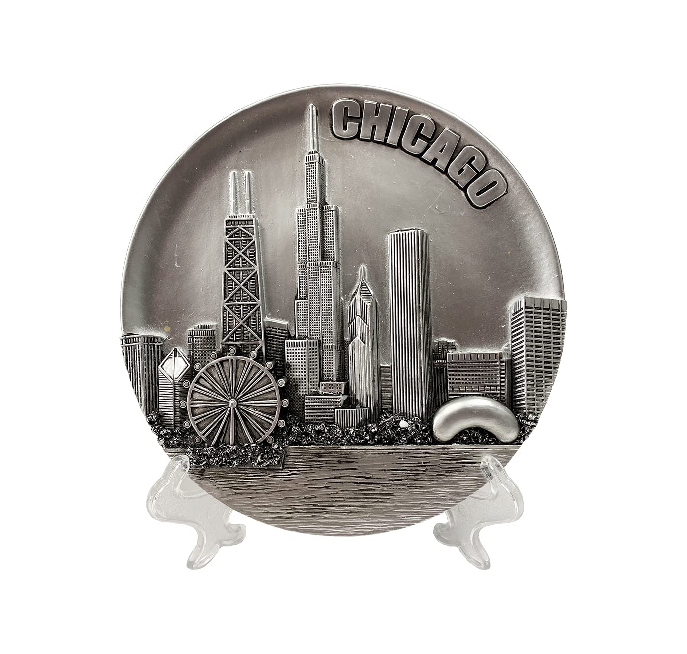 Chicago Souvenir Plate - Pewter-look - 6" - Skyline