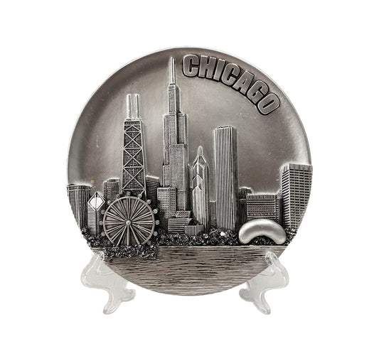 Chicago Souvenir Plate - Pewter-look - 6" - Skyline