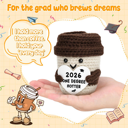 2026 Graduation Gifts for Her Him Funny Graduation Party Decorations Home Desk Decor Handmade Positive Crochet Coffee Mug - One Degree Hotter College High School University Grad Academy Masters Gifts