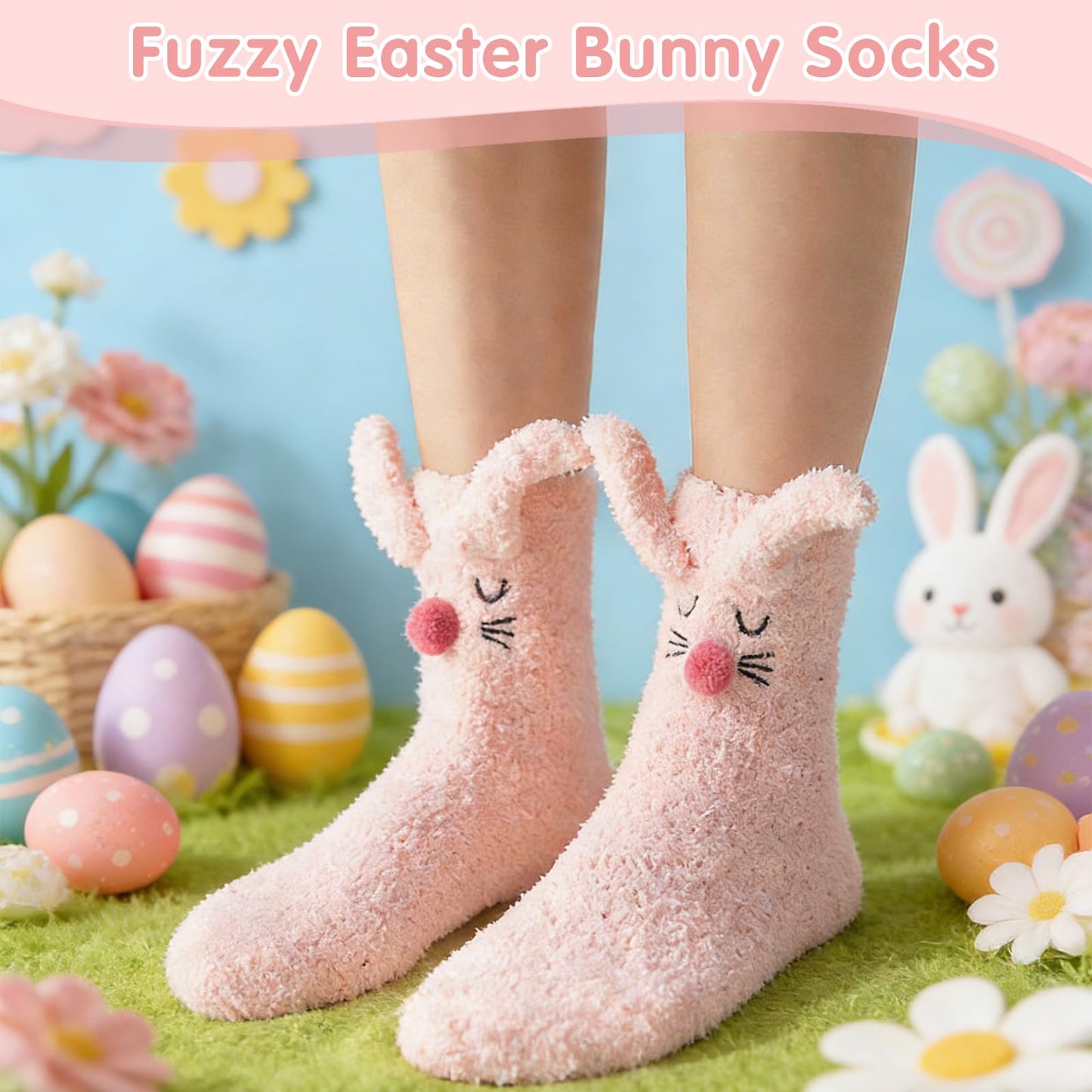 Easter Gifts for Teens Girls Women Adults,7 PCS Bunny Gifts Set with Iced Coffee Cup,Bracelet,Socks,Bag,Hair Clip & Scrunchy,Perfect Easter Basket Stuffers for Teens Girls Adults