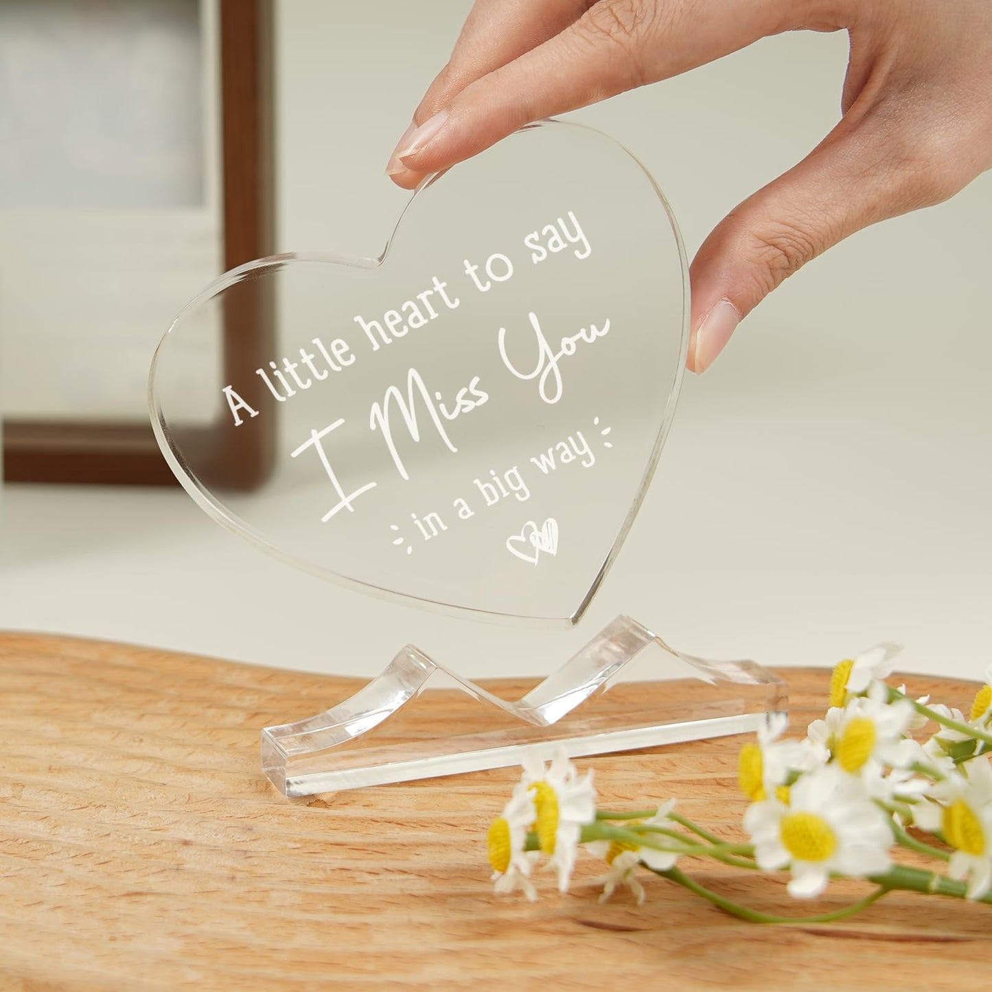 Birthday Gifts for Girlfriend, Boyfriend, Him, Her, Long Distance Relationship Gifts for Best Friend, I Miss You, Acrylic Desk Decor, Romantic Valentine's Day I Love You Gift, Heart Plaque