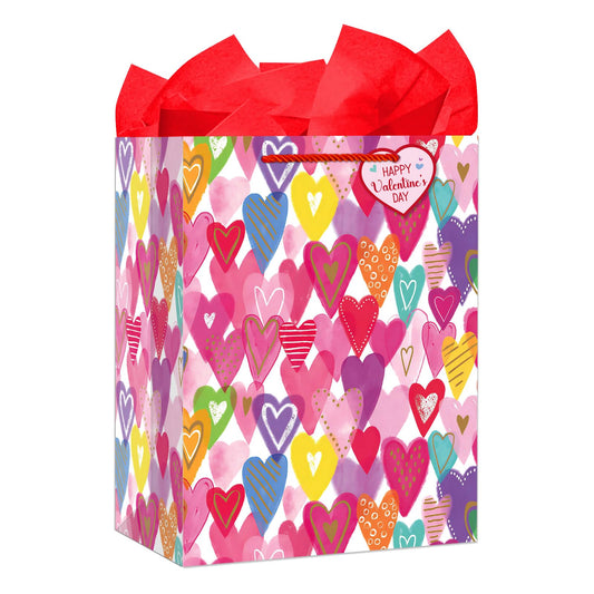 D4DREAM Valentines Gift Bags - 11.5'' Medium Colorful Valentines Day Heart Gift Bag with Tissue Paper and Tag Valentines Gifts for Him Her Boyfriend Girlfriend Wife Husband Galentine Party Favors