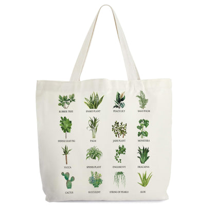 Plant Tote Bag for Women, Vegan Canvas Tote, Plant Lover Gift Bag, Just One More Plant Library Book Bag, Plantaholic Shopping Bag, Botanical Shoulder Bag Gifts for Vegetarian Plant Mom Plant Lady -63