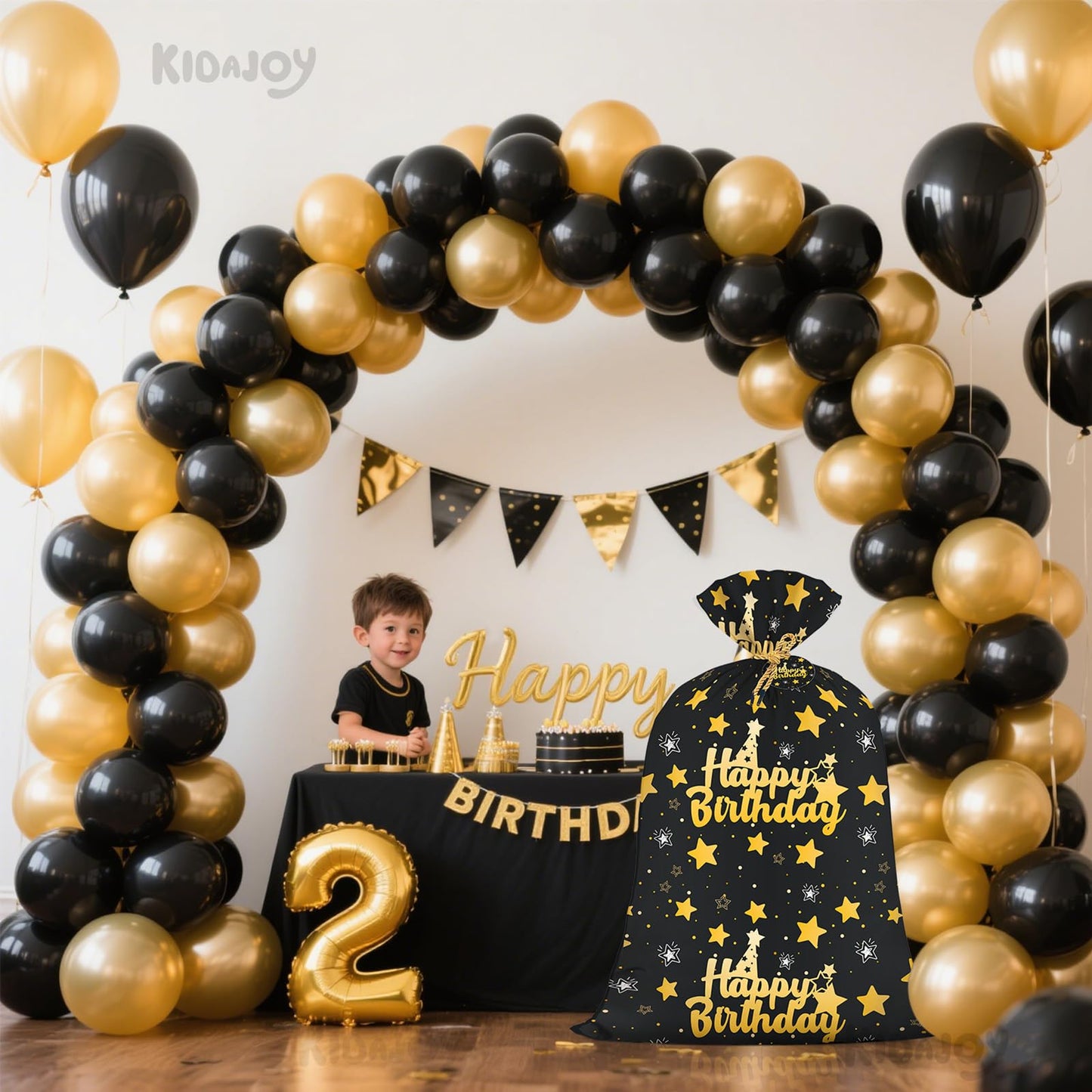 Extra Large Birthday Plastic Gift Bags Boys Black and Gold 36x56 Inch Jumbo Black Gift Bag XL Happy Birthday Themed Kids Women Men Party Favors Decorations Golden Star