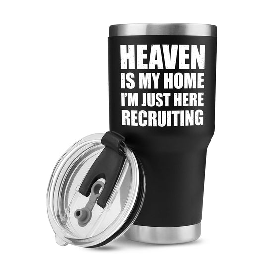 Panvola Heaven Is My Home I'm Just Here Recruiting Funny Christian Gifts for Women Men Pastor Gifts from Churchmate Minister Vacuum Insulated Tumbler with Lid and Straw (Black, 30 Ounces)