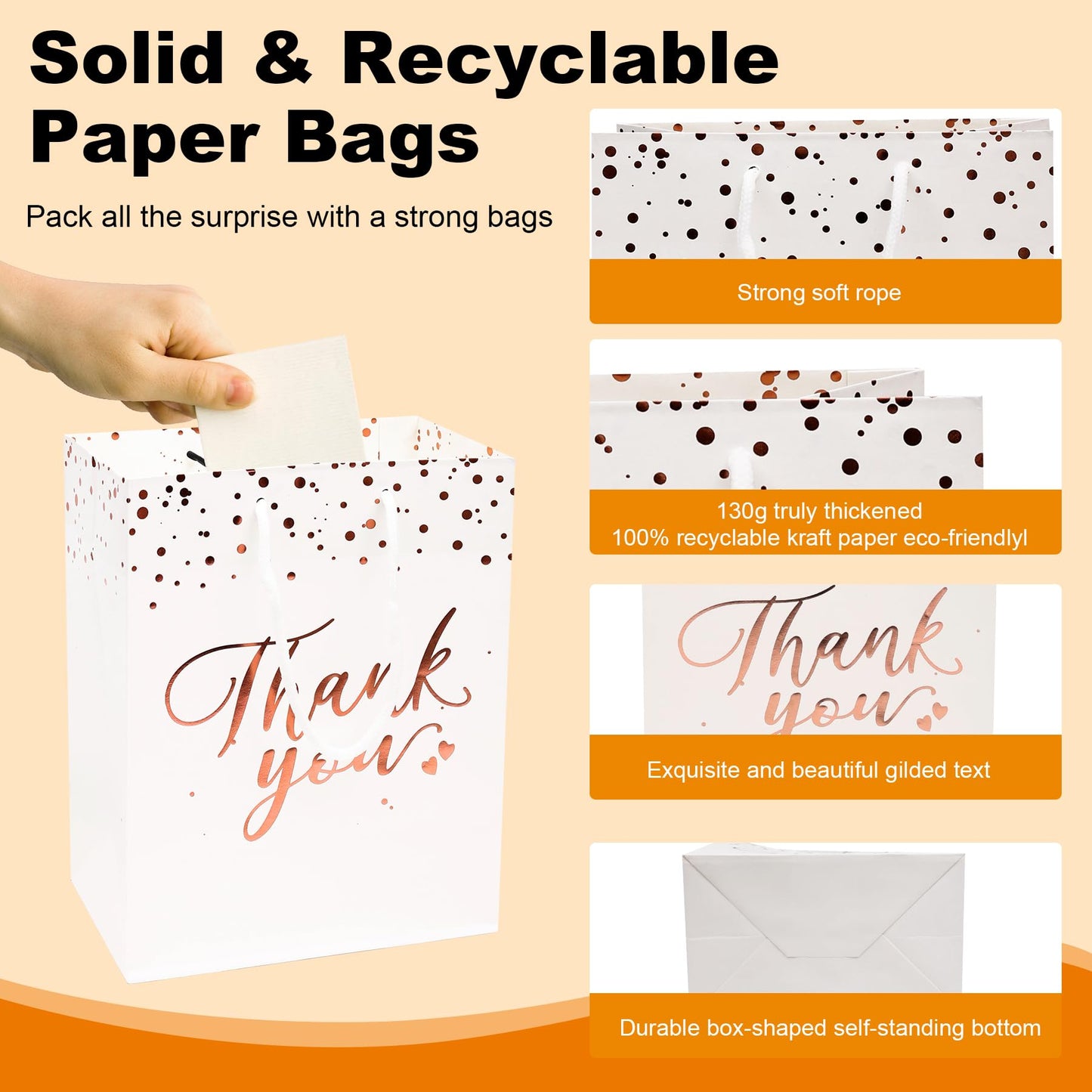 PAICUIKE White Thank You Gift Bags Bulk, Medium Size Paper Bags with Handles for Weddings, Valentines, Party Favor, Birthday Baby Shower - 20 Pcs