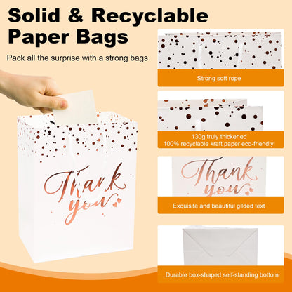 PAICUIKE White Thank You Gift Bags Bulk, Medium Size Paper Bags with Handles for Weddings, Valentines, Party Favor, Birthday Baby Shower - 20 Pcs