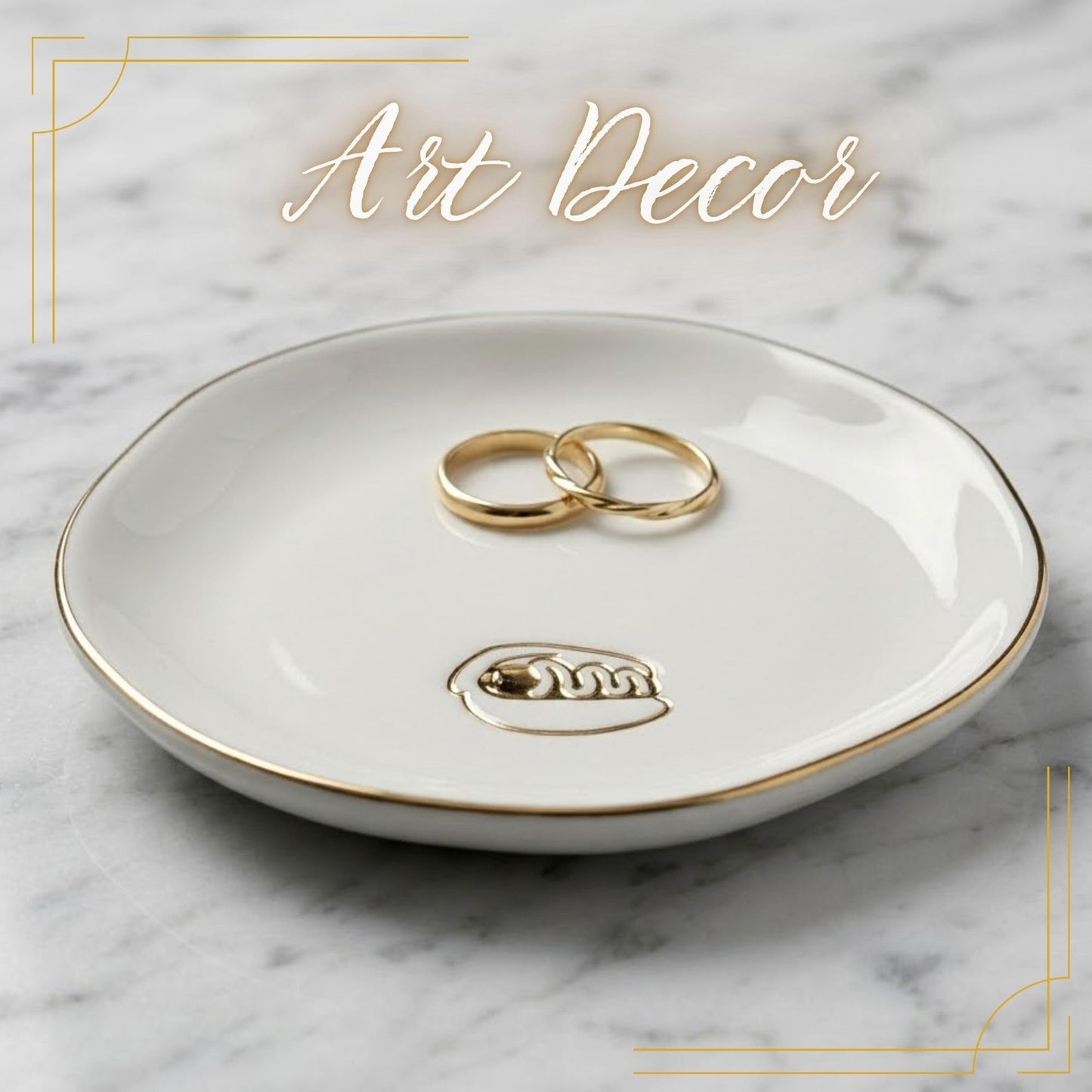 InnoBeta Hot Dog Gifts, Hot Dogs Gifts - 4.75" Handcrafted Ceramic Ring Dish with Gold Trim, Decorative Trinket Dish for Rings Earrings