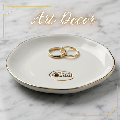 InnoBeta Hot Dog Gifts, Hot Dogs Gifts - 4.75" Handcrafted Ceramic Ring Dish with Gold Trim, Decorative Trinket Dish for Rings Earrings