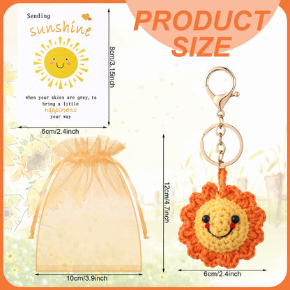 Zeyune 6 Sets Crochet Sunflower Keychains with Positive Card Inspirational Friendship Sunshine Keychain Appreciation Gift for Friends Family Employee Coworker Purse Wallet Handbags Backpack