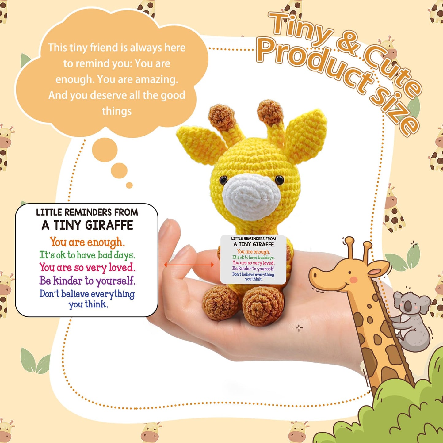 Inspirational Crochet Cheerful Giraffe – Christmas Stocking Stuffers Handmade Cute Emotional Cheer Uplifting Support Funny Gift for Women Student College Coworkers Birthday Graduation Friendship