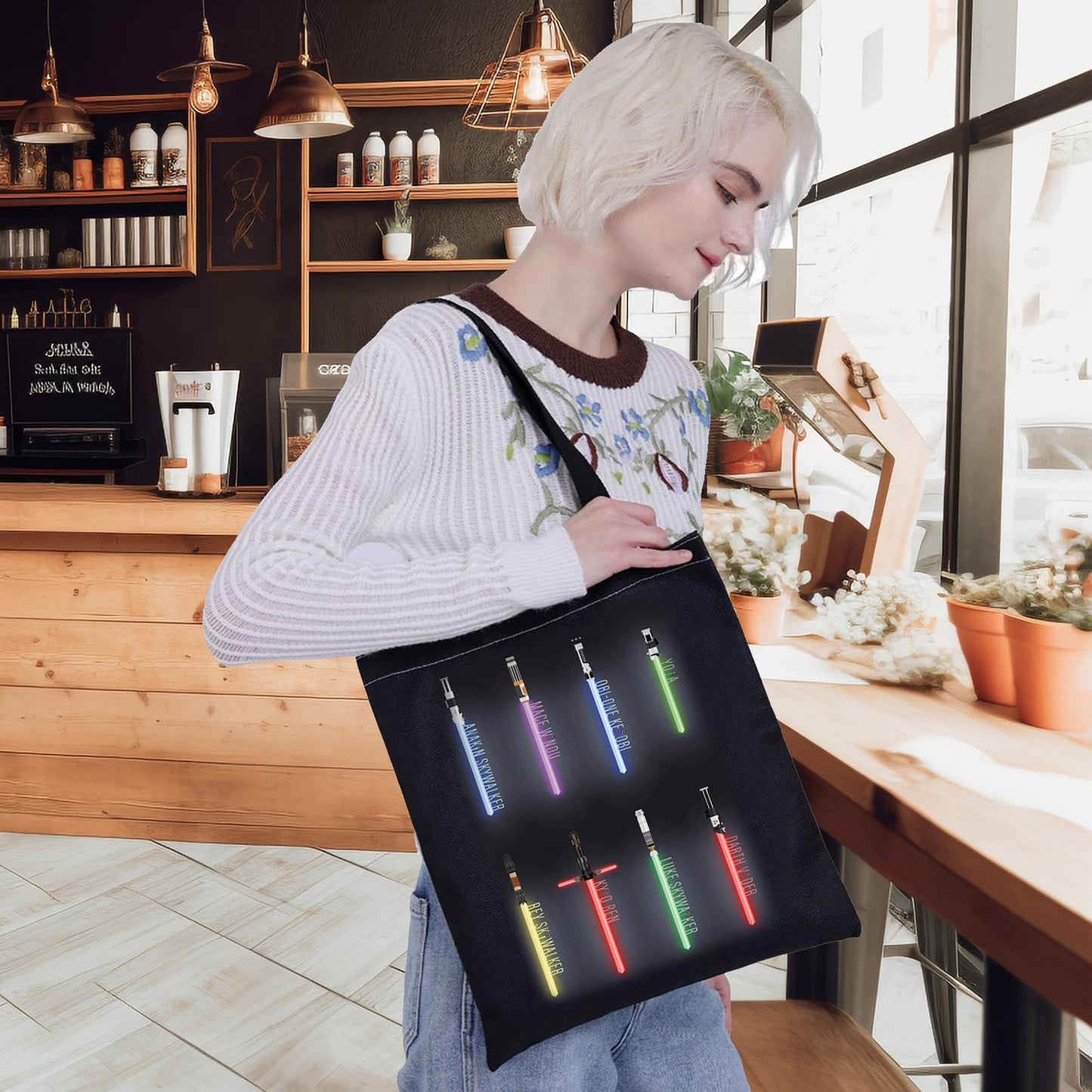 G2TUP Star Lightsabers Canvas Tote Bag Heroes of Galaxy Gift Death Star Shoulder Bag Lightsabers Merch