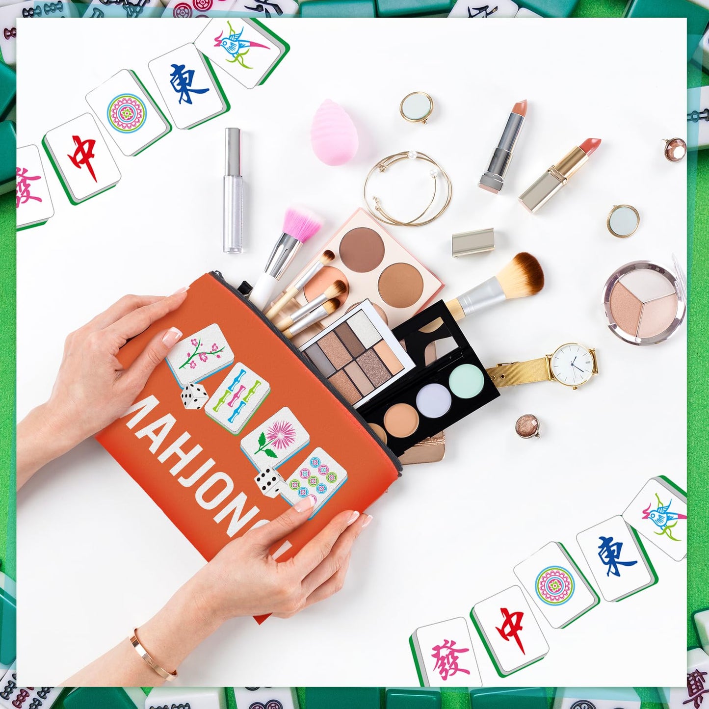 9 Pcs Mahjong Cosmetic Bag Gifts for Women Mahjong Makeup Bag Mah Jong Zippered Pouch for Lover Player Mothers Birthday Party Lucky Mah Jong Gift Coquette Accessories (Styles 1)