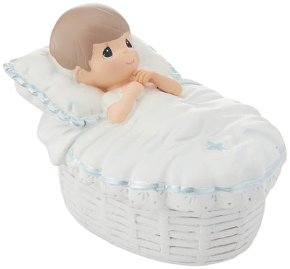 Precious Moments Baptism Gift, Boy's Resin Rosary Box with Hand-Painted Details, Perfect Keepsake, 153409