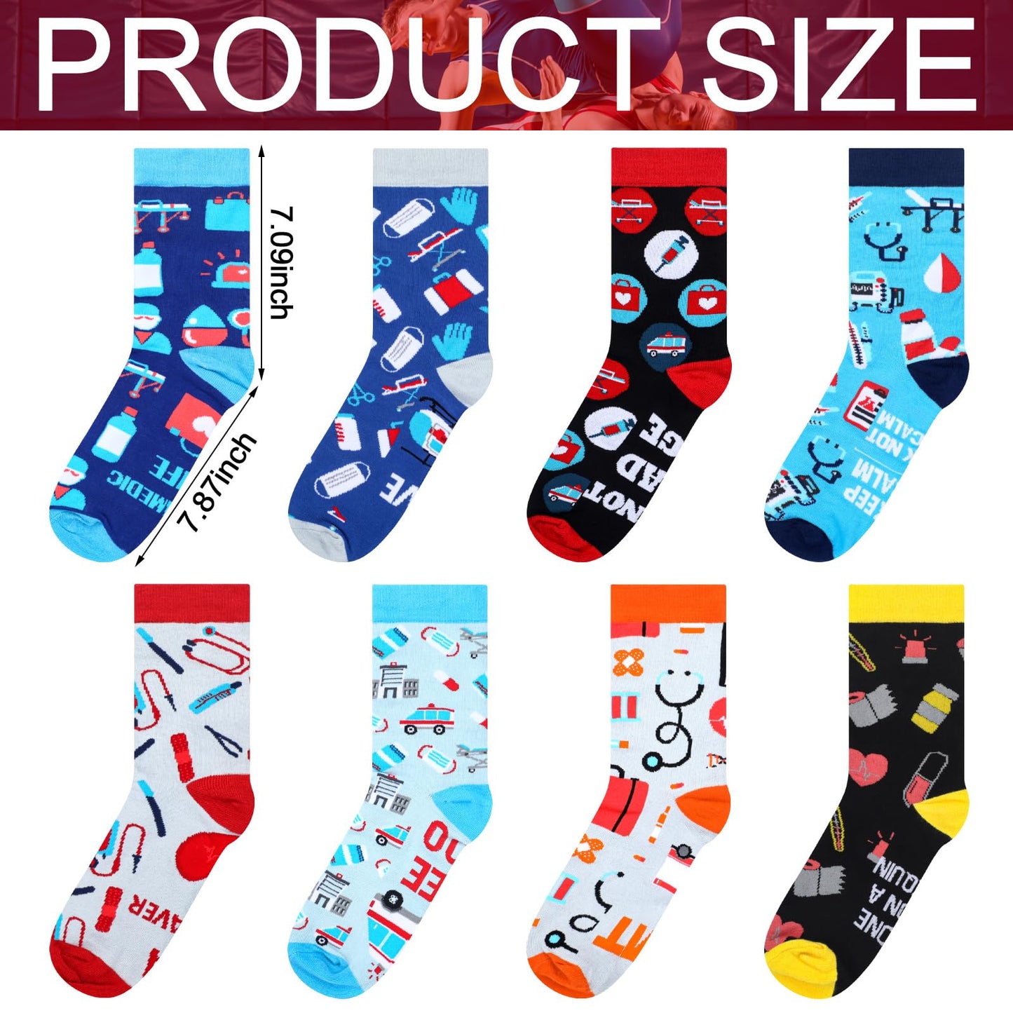 Cutecrop 8 Pairs Emt Gifts for Men Women Funny Paramedic Crew Dress Socks for Him Ems Week Gift Rn Cna Lpn Emt Practitioner Medical Assistant International Paramedic Day Cna Nurse Week