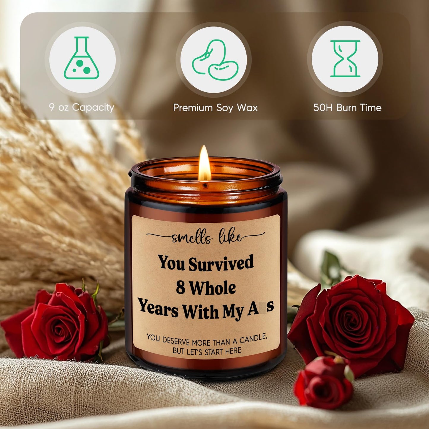 GSPY Bronze 8 Year Anniv. Candle - Bronze Anniversary Candle Gifts for Him, Her - 8th Anniversary Wedding Gifts for Wife, Husband, Couple - Eight Year, Eighth Anniv. Presents for Boyfriend, Girlfriend