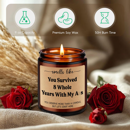 GSPY Bronze 8 Year Anniv. Candle - Bronze Anniversary Candle Gifts for Him, Her - 8th Anniversary Wedding Gifts for Wife, Husband, Couple - Eight Year, Eighth Anniv. Presents for Boyfriend, Girlfriend