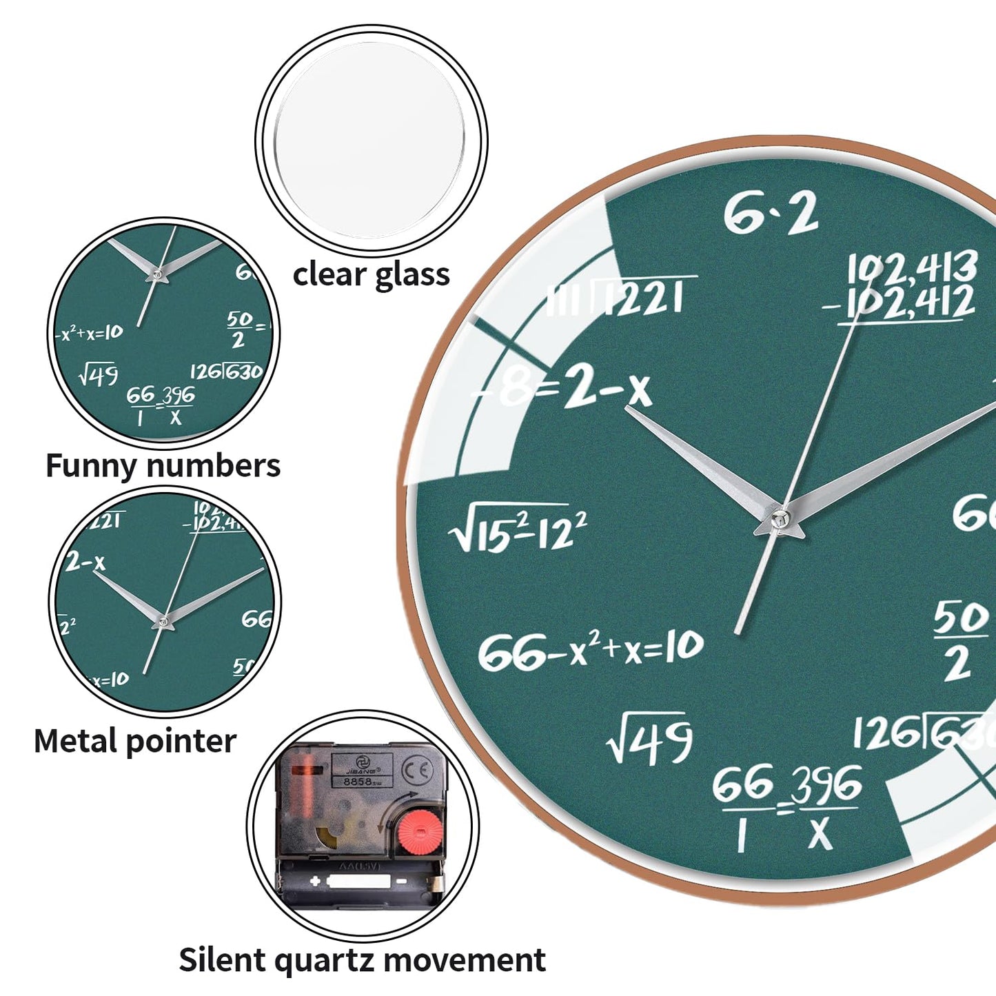 12 Inch Math Wall Clock, Unique Gift for Math Teachers & Students, for Office Classroom/School/Home/Room Wall Decorations(Green, 12 Inch)