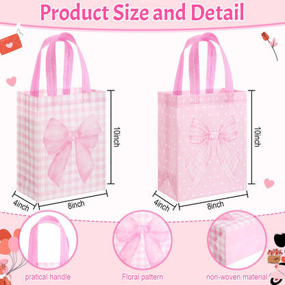 Wovnet 30 Pcs Pink Bow Gift Bags Reusable Non Woven Party Favor Bag Coquette Bow Goodie Treat Bags with Handle for Girls Wedding Bridal Shower Tea Party Birthday 10 x 8 x 4in
