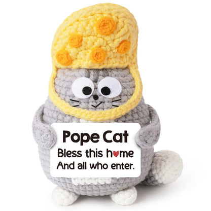 House Warming Gifts New Home, Funny Crochet Pope Cat, New Home Gift Ideas, Home Warming Present for Women Men Friends, Housewarming Gifts New Apartment, Cute Mini Crochet Cat Animals