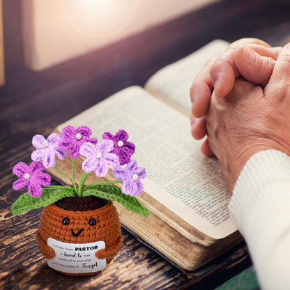VitalCozy 5.12 Inch Pastor Appreciation Gift for Women Handmade Crochet Forget Me Not Flowers with Thank You Cards A Truly Pastor is Hard to Find Unique Gifts for Pastors Christmas Birthday