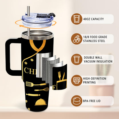 DUUV Chef Theme Insulated Tumbler 40oz, Chef Cup Gifts for Man Women, Chefs Tumbler for Cooking Lovers Home Cooks, Cooking Gifts for Chefs Leakproof, Birthday Ideal Gift for Culinary Students, 1 Pack