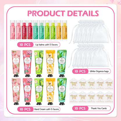 20 Pack Bulk Gifts, Lip Balm Bulk and Hand Cream Gift Set With Organza Bag Thank You Card,Thank You Gift,Bridal Wedding Favors & Baby Shower Wedding Gifts For Guests, Christmas Gift Stocking Stuffers