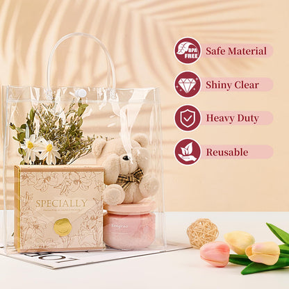 Jutieuo 20 PCS Clear Gift Bags with Handles, 9.8 x 9.8 x 3.5 Inches Reusable Plastic Goodie Bag Transparent Party Favor Bags Bulk for Weddings Birthdays Events, Classrooms & Celebrations