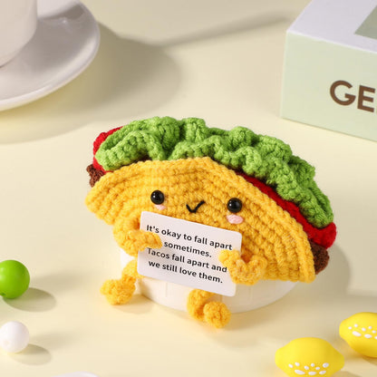 Positive Support Taco, Inspirational Crochet Taco Encouragement Knitted Potato Wool Doll Motivational Handmade Toy for Cheer Up Gift Party Decoration