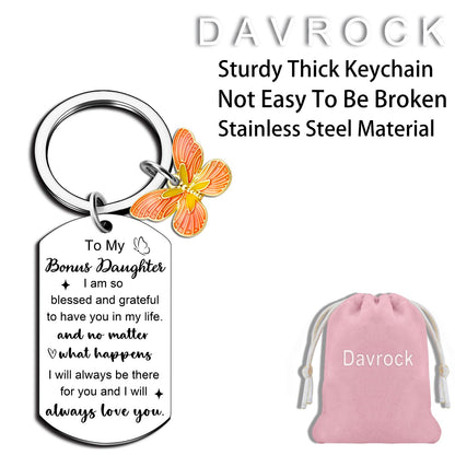 Bonus Daughter Gifts To My Bonus Daughter Keychain Unbiological Daughter Gift Stepdaughter Gifts from Stepmom On Birthday Graduation Wedding Christmas Gift Stocking Stuffers for Teen Girls