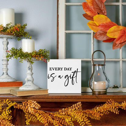 Inspirational Gifts for Women Men Friends, Everyday Is A Gift Wood Box Sign Decor for Home Room Office Cubicle Desk Shelf, Rustic Wooden Box Decorative Signs, 5.1x5.1Inch