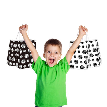 chiazllta 12 Pcs Volleyball Gift Bags for Team Black White Party Favor Paper Snack Goody Treat Bag with Handle Kids Boys Volleyball Kraft Candy Bags for Sport Theme Birthday Party Decorations Supplies