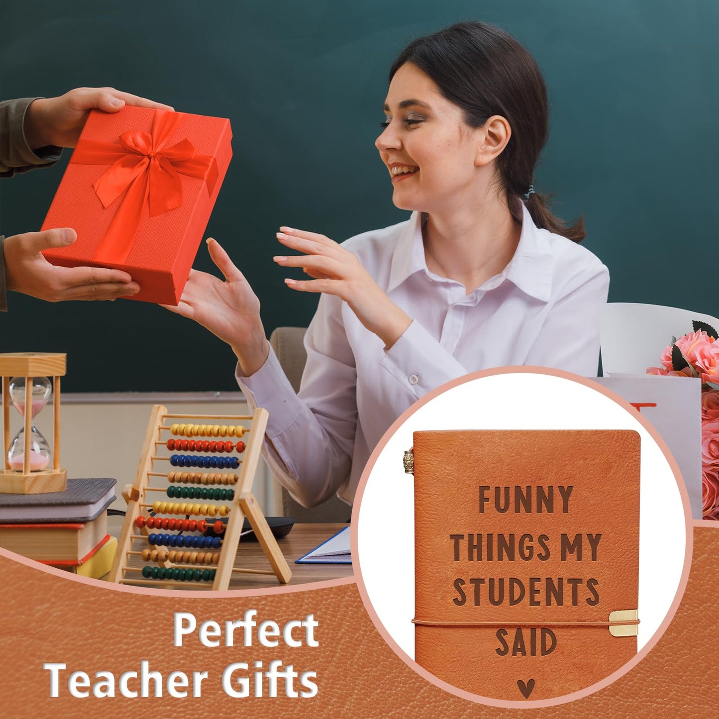 Afterprints Teacher Gifts – “Funny Things My Students Said” Leather Notebook, Cute Teacher Appreciation Gifts for Women Men, Teachers Birthday Presents, Engraved Refillable Journal