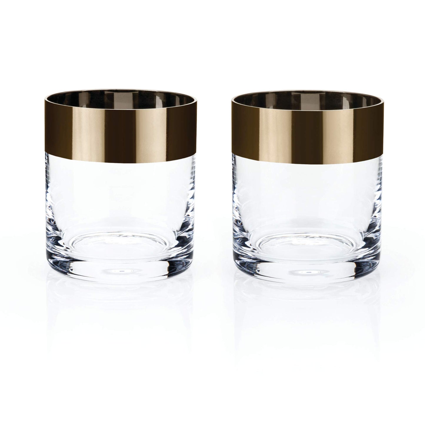 Viski Irving Bronze Rim Crystal Lowball Tumblers Set of 2 - Premium Crystal Clear Cocktail Glass Bronze Rimmed Glassware, Stylish Lowball Whiskey Glass Gift Set, 12 oz