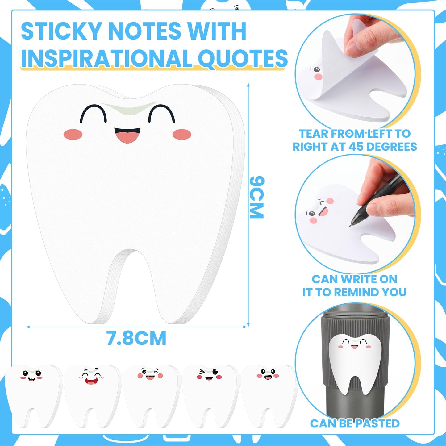 24 Pcs Dental Assistant Hygienist Tooth Sticky Notes Tooth Shaped Sticky Notepads Dental Assistant Gift Accessories Funny Cute Office Stuff for Coworkers, Employees, Students, Doctors, and Nurses