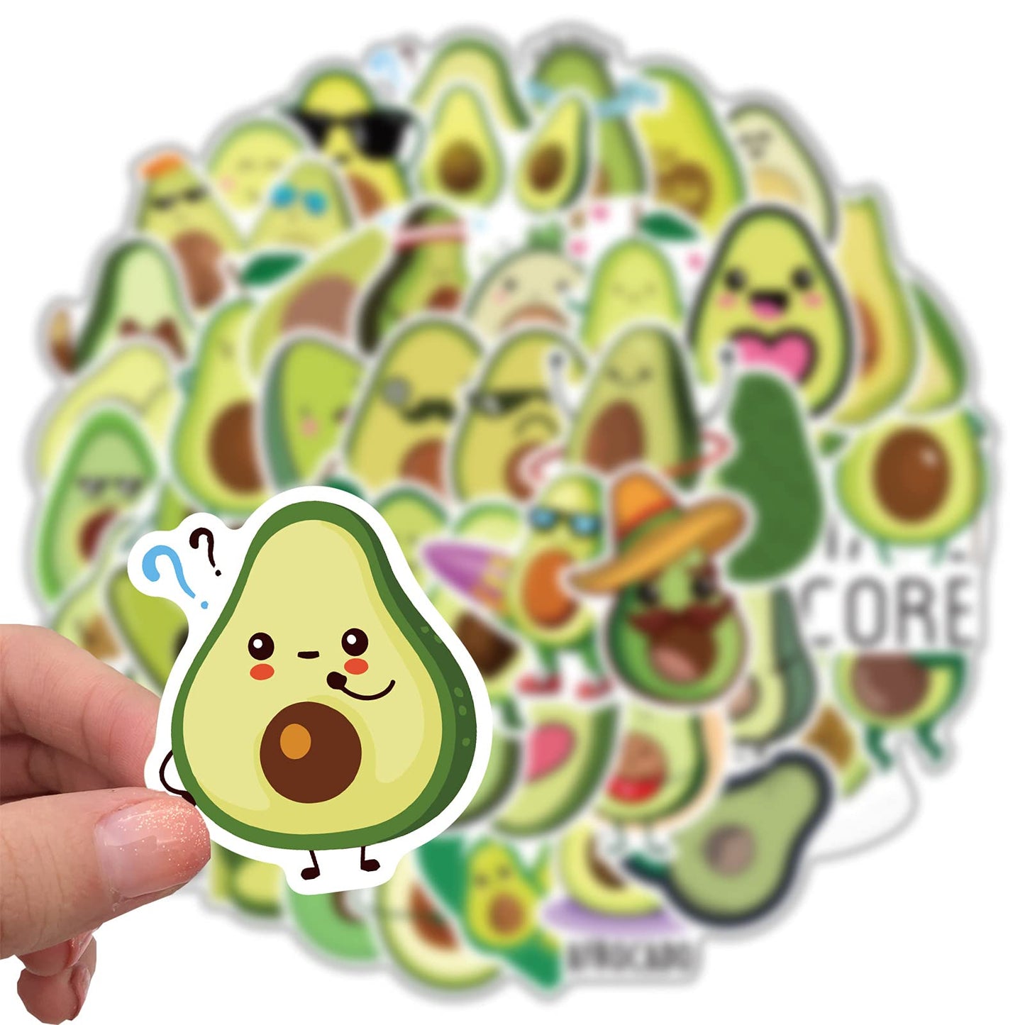 Cute Avocado Stickers for Kids, 50Pcs Kawaii Cartoon Avocado Vinyl Wateproof Stickers for Water Bottles Laptop Scrapbook, Funny Fruit Sticker for Girls Teens Students, Paty Decals