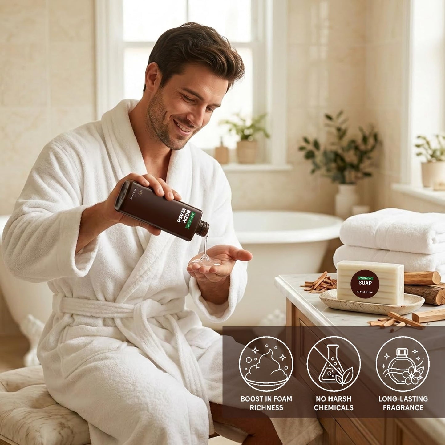 Rinse & Robust Gifts for Men 10Pcs Gift baskets for Men, Sandalwood Bath and Body Works Men Gifts for Birthday for Dad Boyfriend Husband Fathers Day Gifts Set