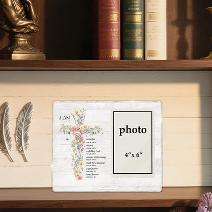 Girl Baptism Gifts Picture Frame, Christening Gifts for Girls, Catholic Baby Girl Gift, Nursery Decor Baptism Photo Frame for 4 x 6 Inch Photo